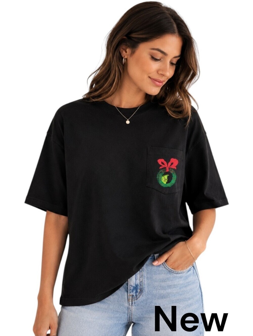 New! American Eagle Grinch Graphic Pocket Tee Black Large